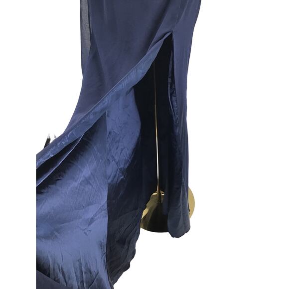 LULU'S SZ S Feeling Elegant Navy Blue Lace-Up Slit Bridesmaid Maxi Dress NEW B34 - Picture 5 of 10